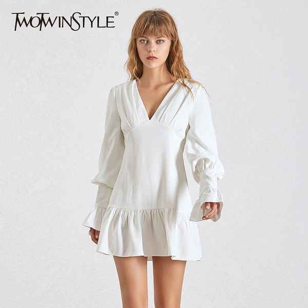 twotwinstyle elegant slim women dress v neck lantern sleeve high waist ruffles mini dresses female casual spring 2019 new, Black;pink
twotwinstyle elegant slim women dress v neck lantern sleeve high waist ruffles mini dresses female casual spring 2019 new, Black;pink