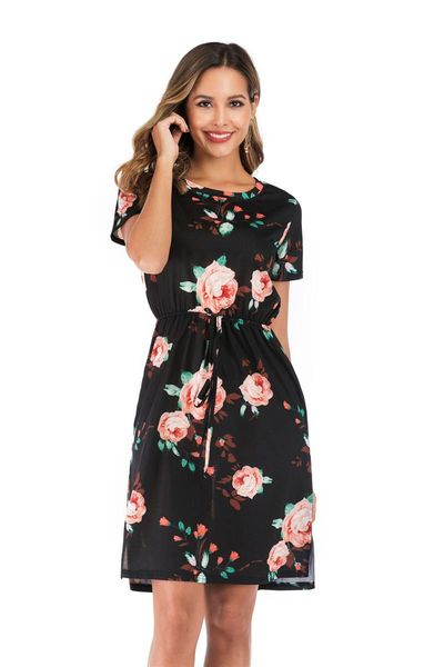 short sleeved flora printed dress crew neck middle sleeve knee length loose dresses ladies casual dress, Black;gray
short sleeved flora printed dress crew neck middle sleeve knee length loose dresses ladies casual dress, Black;gray
