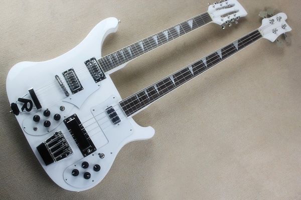 double neck 12+4 strings white body electric guitar and bass with chrome hardware,white pickguard,can be customized
double neck 12+4 strings white body electric guitar and bass with chrome hardware,white pickguard,can be customized