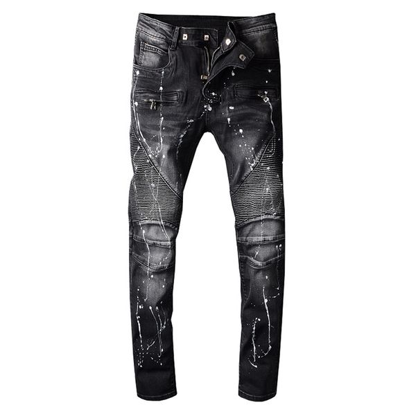 autumn winter men's painted black stretch denim biker jeans slim fit pleated pants trousers skinny jeans men, Blue
autumn winter men's painted black stretch denim biker jeans slim fit pleated pants trousers skinny jeans men, Blue