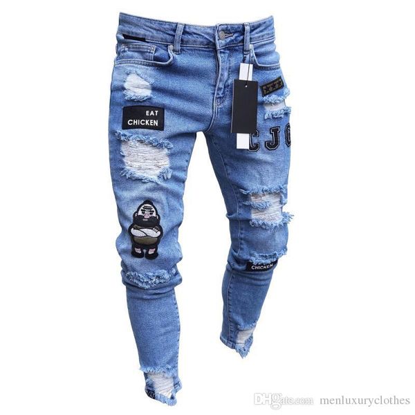 designer men's jeans ripped holes hiphop jeans for mens clothing draped badge designer slim fit jean pants, Blue
designer men's jeans ripped holes hiphop jeans for mens clothing draped badge designer slim fit jean pants, Blue