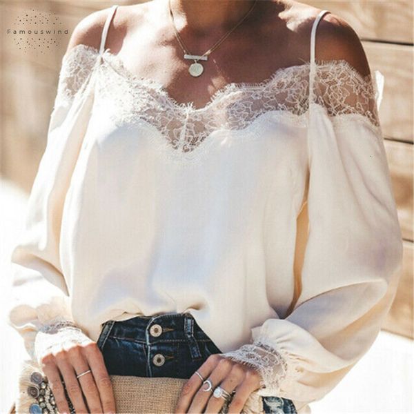 women shirts clothes long sleeve women casual loose t ladies lace polyester strap off shoulder one pieces, White
women shirts clothes long sleeve women casual loose t ladies lace polyester strap off shoulder one pieces, White