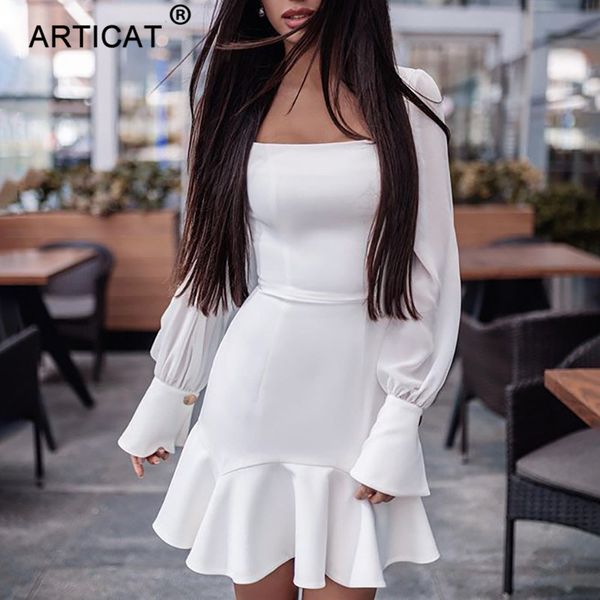articat elegant ruffles puff sleeve summer dress women white slash neck bodycon party dress solid casual vestidos, Black;gray
articat elegant ruffles puff sleeve summer dress women white slash neck bodycon party dress solid casual vestidos, Black;gray