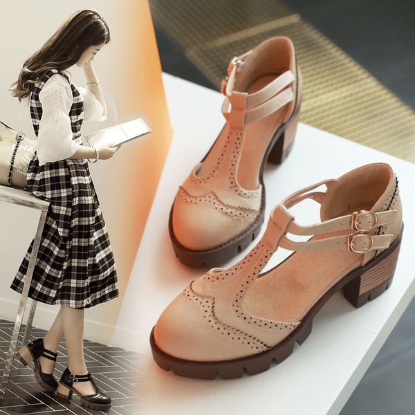 british retro platform chunky heel women's shoes summer new fashion double buckle baotou semi-high large size girl's sandals, Black
british retro platform chunky heel women's shoes summer new fashion double buckle baotou semi-high large size girl's sandals, Black