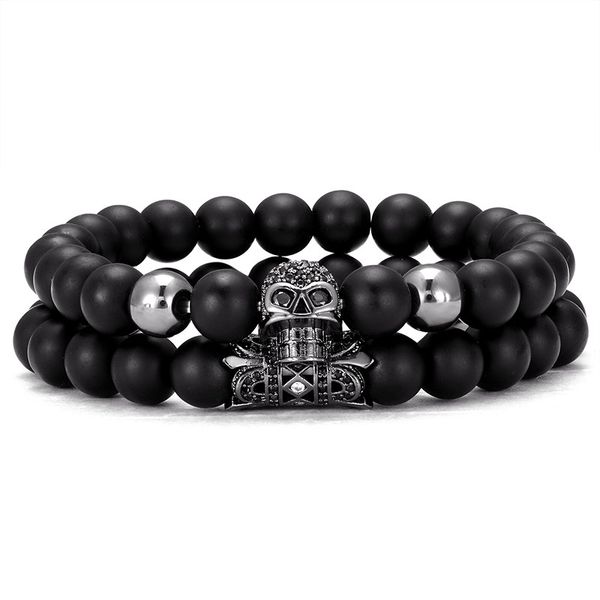 2 pieces / set of charm micro-inlaid zircon skull bracelet men and women gift frosted stone stretch bracelet jewelry, Black
2 pieces / set of charm micro-inlaid zircon skull bracelet men and women gift frosted stone stretch bracelet jewelry, Black