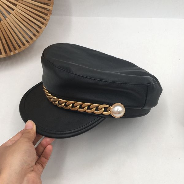 europe and the united states the new temperament pu golden chain cap joker black sailor hat newsboy sailor hat visors navy cap, Blue;gray
europe and the united states the new temperament pu golden chain cap joker black sailor hat newsboy sailor hat visors navy cap, Blue;gray