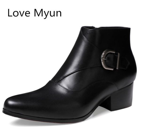 new autumn winter mens pointed toe high heels genuine leather boots men shoes fashion buckle zipper design plush ankle boots, Black
new autumn winter mens pointed toe high heels genuine leather boots men shoes fashion buckle zipper design plush ankle boots, Black