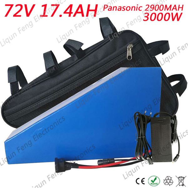 

72v 18ah 3000w electric bike battery 72v 18ah triangle lithium ion battery pack 20s6p use panasonic ncr18650pf cell 50a bms.