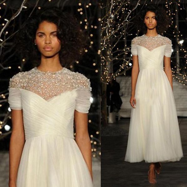 Vintage Great Gatsby Tea-length Wedding Dresses 2019 Modest Jenny Packham High Neck Luxury Crystal Country Garden Wedding Gowns with Sleeves
Vintage Great Gatsby Tea-length Wedding Dresses 2019 Modest Jenny Packham High Neck Luxury Crystal Country Garden Wedding Gowns with Sleeves