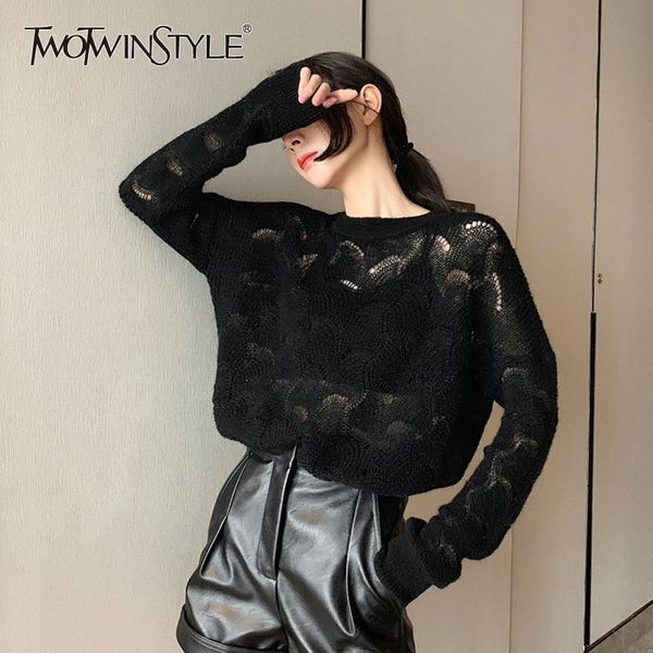 twotwinstyle korean hollow out sweater women o neck long sleeve perspective oversized pullover women spring 2019 fashion, White;black
twotwinstyle korean hollow out sweater women o neck long sleeve perspective oversized pullover women spring 2019 fashion, White;black