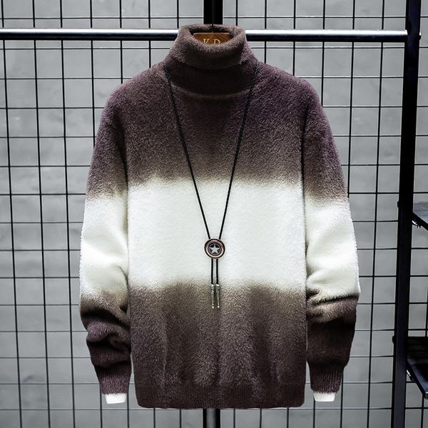 men gradation turtleneck cashmere sweater 2020 winter thick mink velvet warm mens knitwear fashion quality pullover, White;black
men gradation turtleneck cashmere sweater 2020 winter thick mink velvet warm mens knitwear fashion quality pullover, White;black
