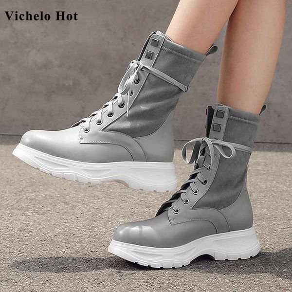 vichelo genuine leather soft stretch fabric lace up rivets round toe winter keep warm women thick bottom mid-calf boots l9f8, Black
vichelo genuine leather soft stretch fabric lace up rivets round toe winter keep warm women thick bottom mid-calf boots l9f8, Black