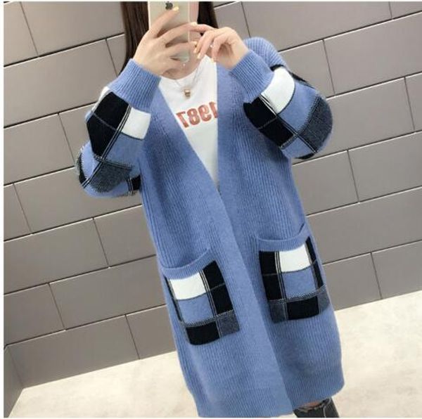 college laziness-style early autumn cardigan sweater 2019 plaid pocket joint mid-length knitted versatile long-sleeved coat, Black
college laziness-style early autumn cardigan sweater 2019 plaid pocket joint mid-length knitted versatile long-sleeved coat, Black