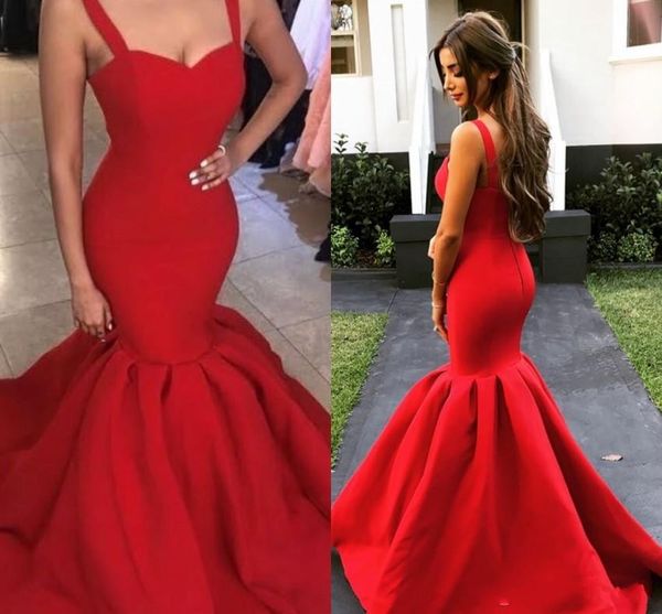 2019 new mermaid red evening dresses satin spaghetti straps ruched skirts backless sleeveless formal evening gown prom party dresses, Black;red
2019 new mermaid red evening dresses satin spaghetti straps ruched skirts backless sleeveless formal evening gown prom party dresses, Black;red