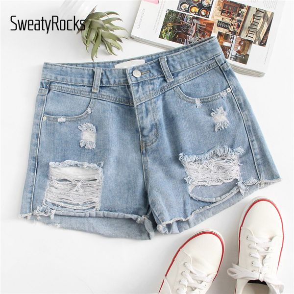 sweatyrocks frayed edge ripped denim shorts women streetwear button pockets shorts 2019 summer blue rock casual, White;black
sweatyrocks frayed edge ripped denim shorts women streetwear button pockets shorts 2019 summer blue rock casual, White;black
