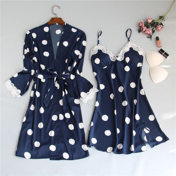 women polka dot robe & gown set sleep dress+bathrobe two piece sleepwear women faux silk night dress robe suit, Black;red
women polka dot robe & gown set sleep dress+bathrobe two piece sleepwear women faux silk night dress robe suit, Black;red