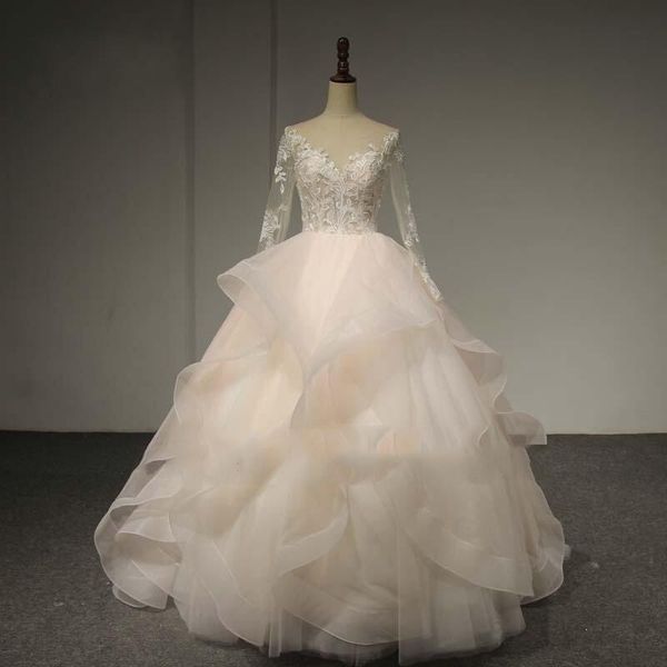 spring autumn sheer long sleeves wedding dresses ruched tiered organza bridal dress lace appliques backless wedding gowns custom made, White
spring autumn sheer long sleeves wedding dresses ruched tiered organza bridal dress lace appliques backless wedding gowns custom made, White