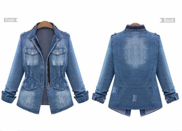 women's ripped wash thick denim jacket casual trench outerwear jean zipper coats, Tan;black
women's ripped wash thick denim jacket casual trench outerwear jean zipper coats, Tan;black