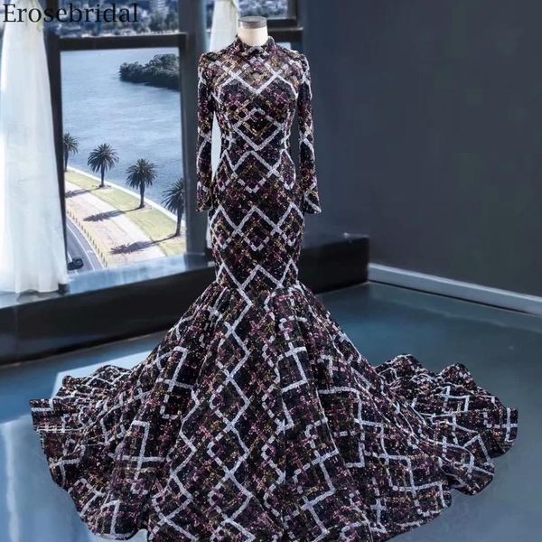 erosebridal haute couture mermaid evening dress with long train long sleeve formal dress for women high neck colorful fabric, White;black
erosebridal haute couture mermaid evening dress with long train long sleeve formal dress for women high neck colorful fabric, White;black