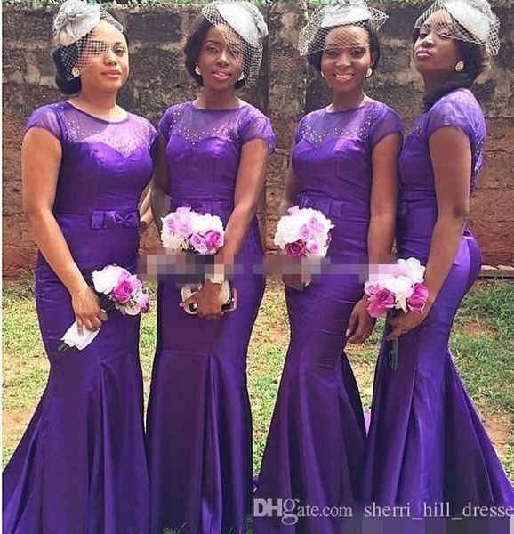 south african purple beaded bridesmaid dresses mermaid with short sleeves sheer jewel neckline satin party dresses with bow sash sh276, White;pink
south african purple beaded bridesmaid dresses mermaid with short sleeves sheer jewel neckline satin party dresses with bow sash sh276, White;pink