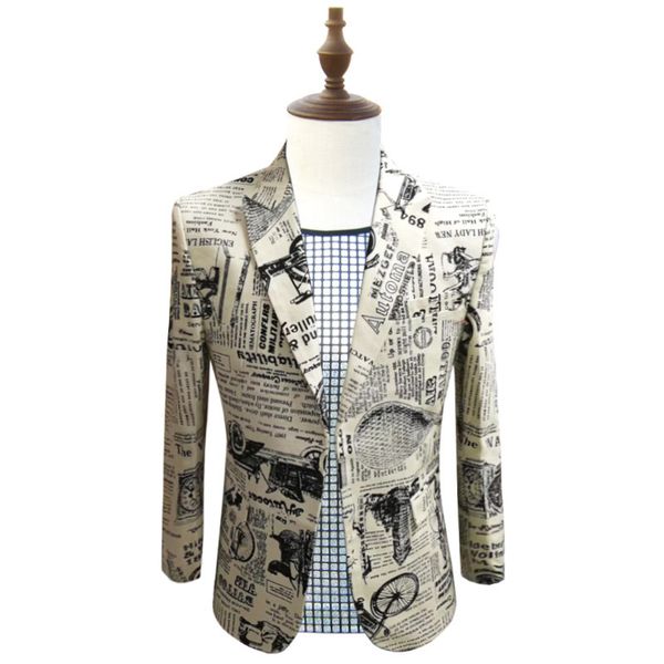 pyjtrl retro vintage newspaper print casual blazer hombre men dj singer night club slim fit suit jacket prom party costume, White;black
pyjtrl retro vintage newspaper print casual blazer hombre men dj singer night club slim fit suit jacket prom party costume, White;black