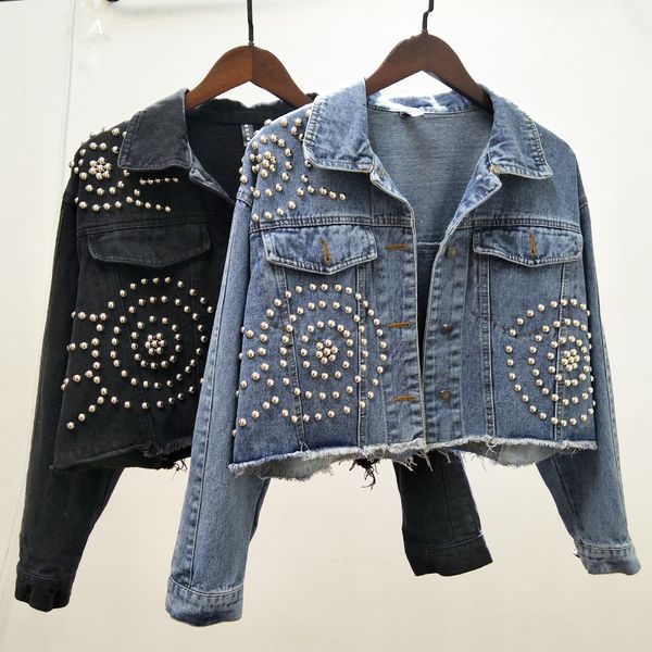2019 new fashion bead short design single breasted denim jacket women loose rivets jeans coat, Black;brown
2019 new fashion bead short design single breasted denim jacket women loose rivets jeans coat, Black;brown
