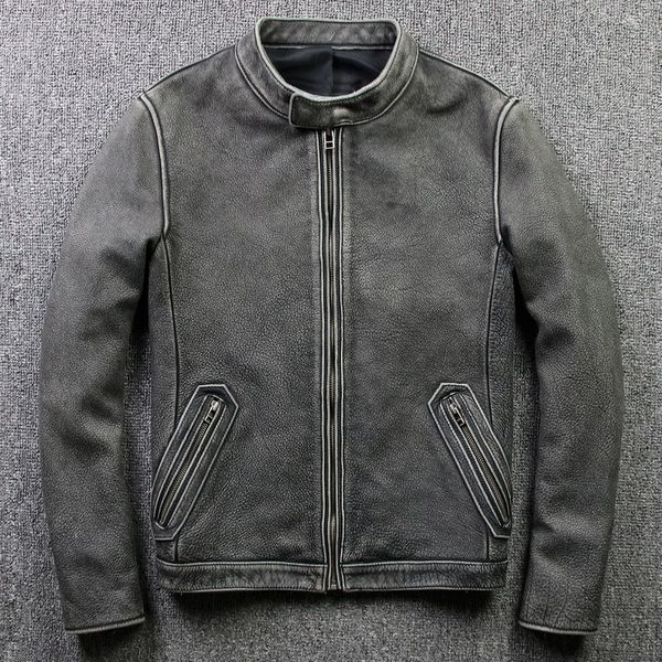2019 men's vintage gray cowskin jacket designerthick genuine leather large size jacket male casual european american zipper coat, Black
2019 men's vintage gray cowskin jacket designerthick genuine leather large size jacket male casual european american zipper coat, Black