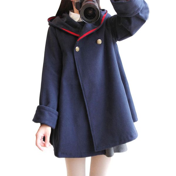 winter spring women's japan style wool blend coat ladies long cape jacket female hooded stripe coats, Black
winter spring women's japan style wool blend coat ladies long cape jacket female hooded stripe coats, Black