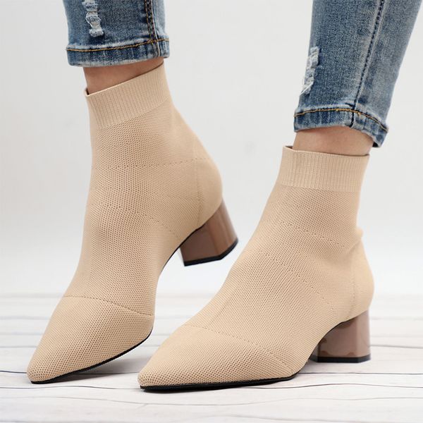 knitting elastic autumn ankle boots square middle heels female pointed toe short sock boot ladies casual fashion shoes, Black
knitting elastic autumn ankle boots square middle heels female pointed toe short sock boot ladies casual fashion shoes, Black