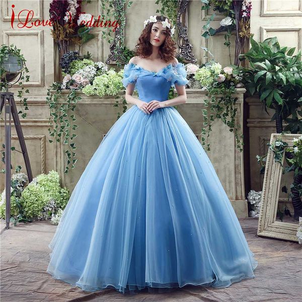2019 blue ball gown prom dress new movie princess cinderella cosplay dress off the shoulder organza long prom gown, White;black
2019 blue ball gown prom dress new movie princess cinderella cosplay dress off the shoulder organza long prom gown, White;black