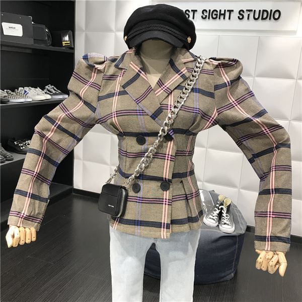 2019 new autumn wild retro double-breasted contrast plaid puff sleeve shirt slim suit jacket, White;black
2019 new autumn wild retro double-breasted contrast plaid puff sleeve shirt slim suit jacket, White;black