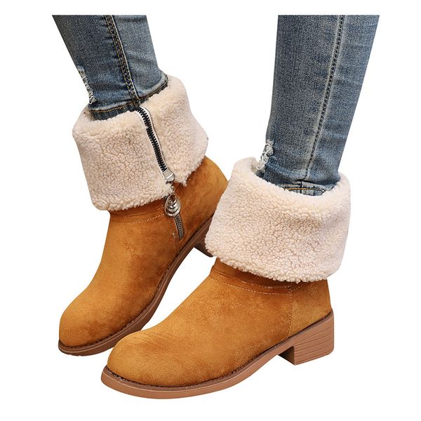 

women's boots winter snow boots thick fur plus mid-calf flock zipper bootie cowboy warm shoes thick fur heels botas mujer 2019, Black