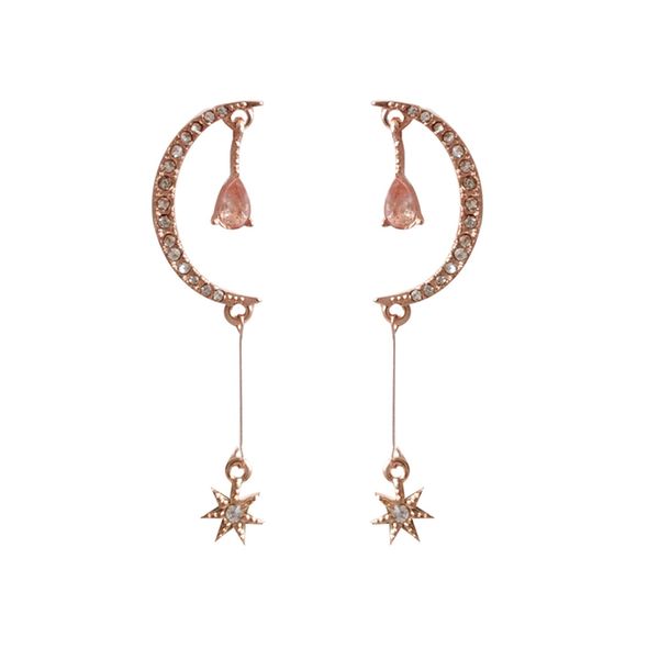 

rose gold color shinny rhinestone moon star pendant clip on earrings non pierced for elegant women without piercing, Silver