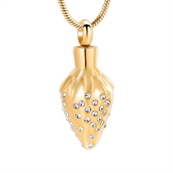 ijd12130 gold strawberry stainless steel cremation memorial necklace for ashes urn clear inlay crystal keepsake pendant jewelry, Silver
ijd12130 gold strawberry stainless steel cremation memorial necklace for ashes urn clear inlay crystal keepsake pendant jewelry, Silver