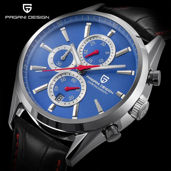 

pagani design men fashion blue dial chronograph quartz watch men sport business watches stainless steel luxyry watches saat, Slivery;brown