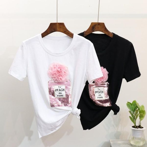 2018 spring summer t shirt 3d floral sequins bottle tshirt cotton women t shirt y19051301, White
2018 spring summer t shirt 3d floral sequins bottle tshirt cotton women t shirt y19051301, White
