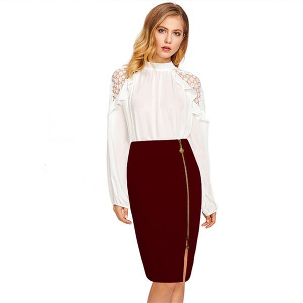 elegant women skirt knee length slim bodycon skirt front zipper split high waist office plus size 3xl, Black
elegant women skirt knee length slim bodycon skirt front zipper split high waist office plus size 3xl, Black