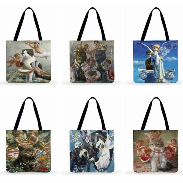classical art oil painting cat print bag women casual tote ladies bag shoulder foldable shopping fashion beach tote handbags
classical art oil painting cat print bag women casual tote ladies bag shoulder foldable shopping fashion beach tote handbags