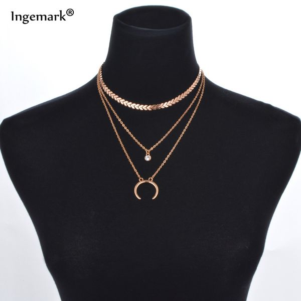 ingemark multilayer fashion punk choker necklace half moon rhinestone pendant for women metal arrows sequins jewelry, Golden;silver
ingemark multilayer fashion punk choker necklace half moon rhinestone pendant for women metal arrows sequins jewelry, Golden;silver