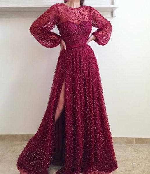 2019 luxury side split long arabic evening soiree dresses burgundy beadwork pearl crystal long sleeve engagement prom dresses, Black
2019 luxury side split long arabic evening soiree dresses burgundy beadwork pearl crystal long sleeve engagement prom dresses, Black