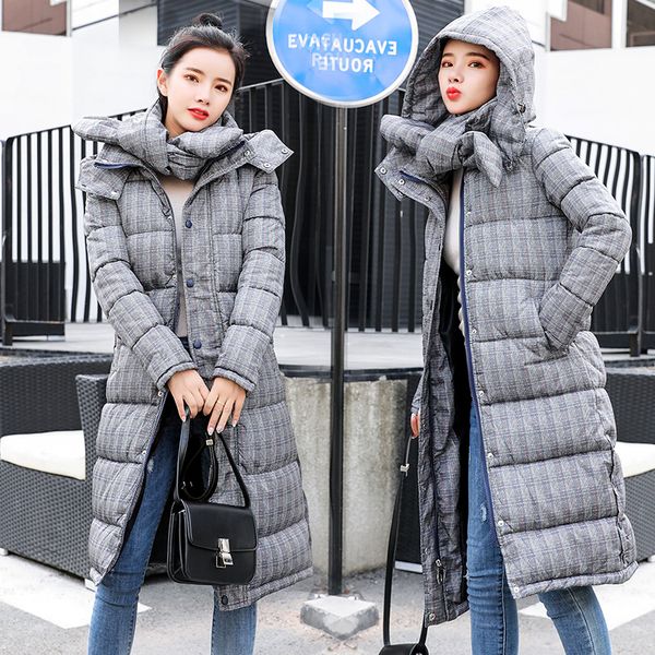 2019 plaid jacket winter bf hooded coat long cotton dress length over knee slim fit down cotton jacket, Black
2019 plaid jacket winter bf hooded coat long cotton dress length over knee slim fit down cotton jacket, Black