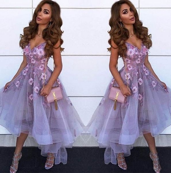 2020 arabic lavender v neck tulle a line homecoming dresses lace applique high low princess short prom party graduation dresses custom made, Blue;pink 
2020 arabic lavender v neck tulle a line homecoming dresses lace applique high low princess short prom party graduation dresses custom made, Blue;pink
