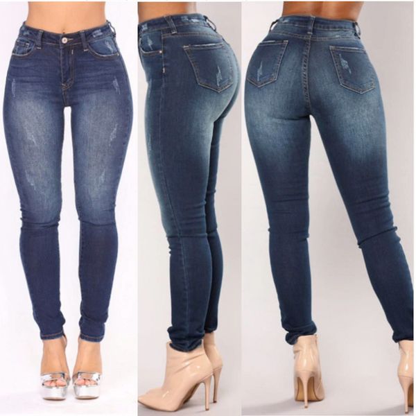 

2019 new arrival jeans women basic classic mid waist skinny pencil blue denim pants spliced autumn zipper bleached washed jeans