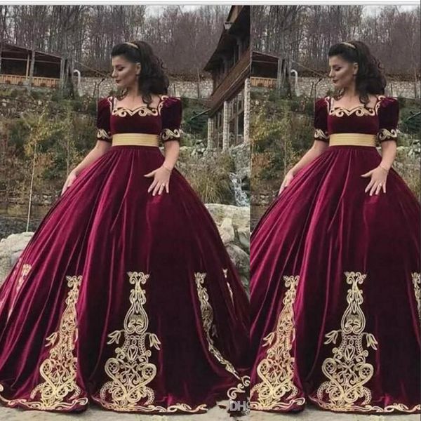 new vintage burgundy ball gown quinceanera dresses velvet half sleeves square neck with gold appliques lace plus size prom evening gowns, Blue;red
new vintage burgundy ball gown quinceanera dresses velvet half sleeves square neck with gold appliques lace plus size prom evening gowns, Blue;red