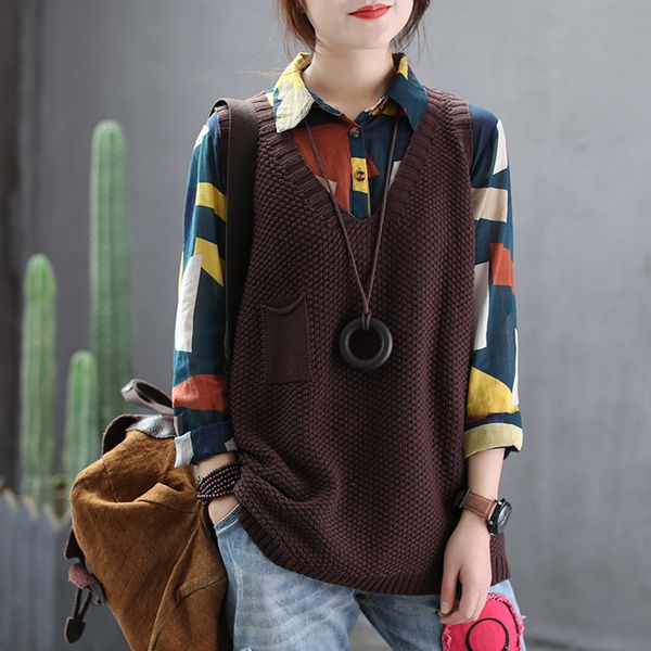 women sweater knit pullover tank v neck sweaters sleeveless big loose retro vintage fashion casual spring autumn az10251919, Black;white
women sweater knit pullover tank v neck sweaters sleeveless big loose retro vintage fashion casual spring autumn az10251919, Black;white