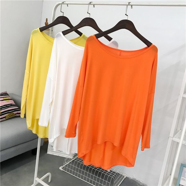loose big round collar shoulder-exposed t- modal long sleeve t-shirt women's thin medium and long base shirt arc swing over the bottom, White
loose big round collar shoulder-exposed t- modal long sleeve t-shirt women's thin medium and long base shirt arc swing over the bottom, White