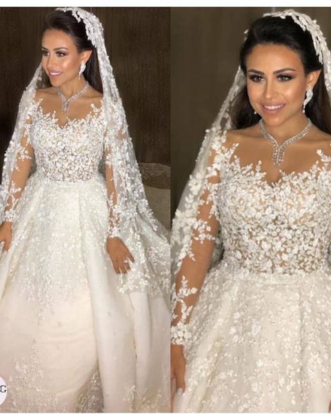 2020 ball gown wedding dresses applique jewel bride gowns sweep tarin long sleeves vestidos de novia, White
2020 ball gown wedding dresses applique jewel bride gowns sweep tarin long sleeves vestidos de novia, White