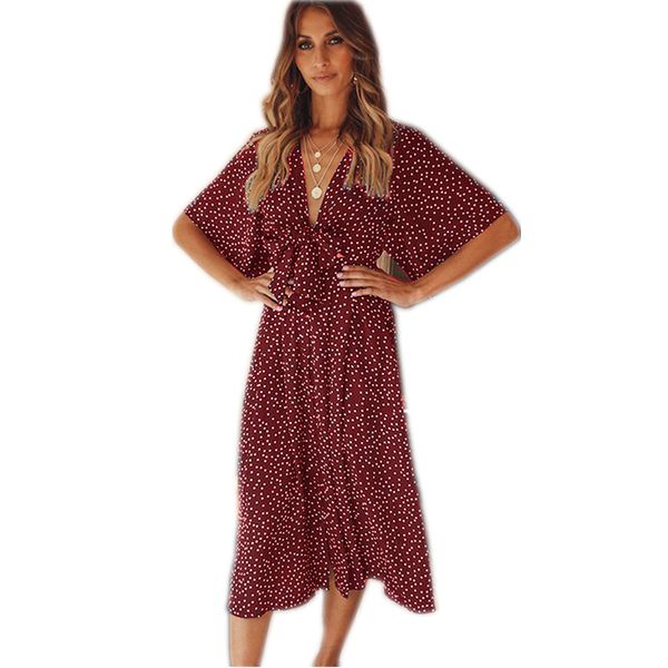 Women V -Neck Boho Polka -Dot Summer Dress Party Evening Beach Casual Chiffon Midi Dress Sundress
Women V -Neck Boho Polka -Dot Summer Dress Party Evening Beach Casual Chiffon Midi Dress Sundress