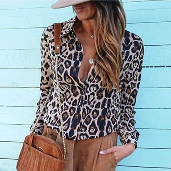 women's ladies shirts lapel collar vintage fashion button down blouse casual animal print, White
women's ladies shirts lapel collar vintage fashion button down blouse casual animal print, White