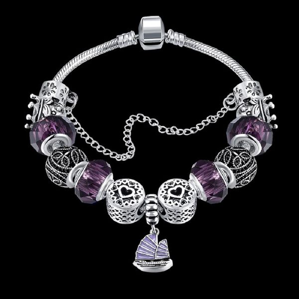 women love lucky charm bracelet silver ball purple glass beads design jewelry boat fashion women's friendship bracelets for women gift, Black
women love lucky charm bracelet silver ball purple glass beads design jewelry boat fashion women's friendship bracelets for women gift, Black